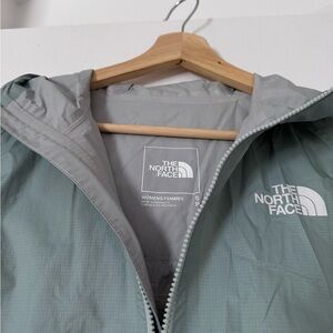 The North Face Women's Sage Green Hooded Shell Jacket with White Logo
